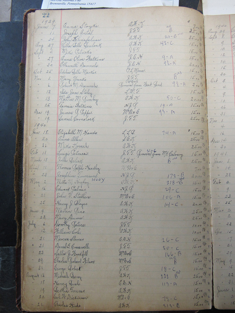 022 interment listing